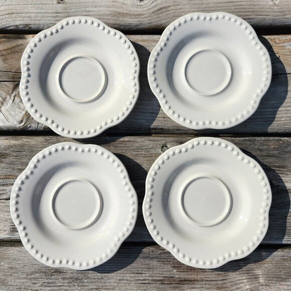 Pottery Barn Emma Beaded Stoneware Saucer Sets LOT of 4 - Picture 1 of 5